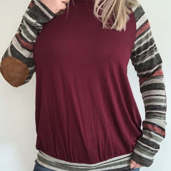 Burgundy Elbow Patch Long Sleeve Top - Picture 4 of 5